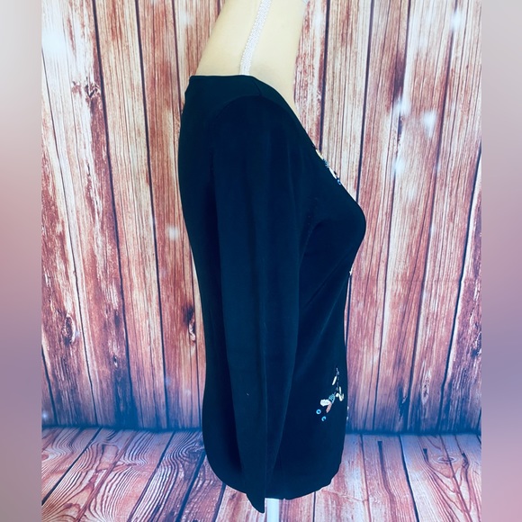 Women’s Small Blouse Lucia Burns Black Floral Embroidery Bead Sequin 3/4 Sleeve - Picture 4 of 12